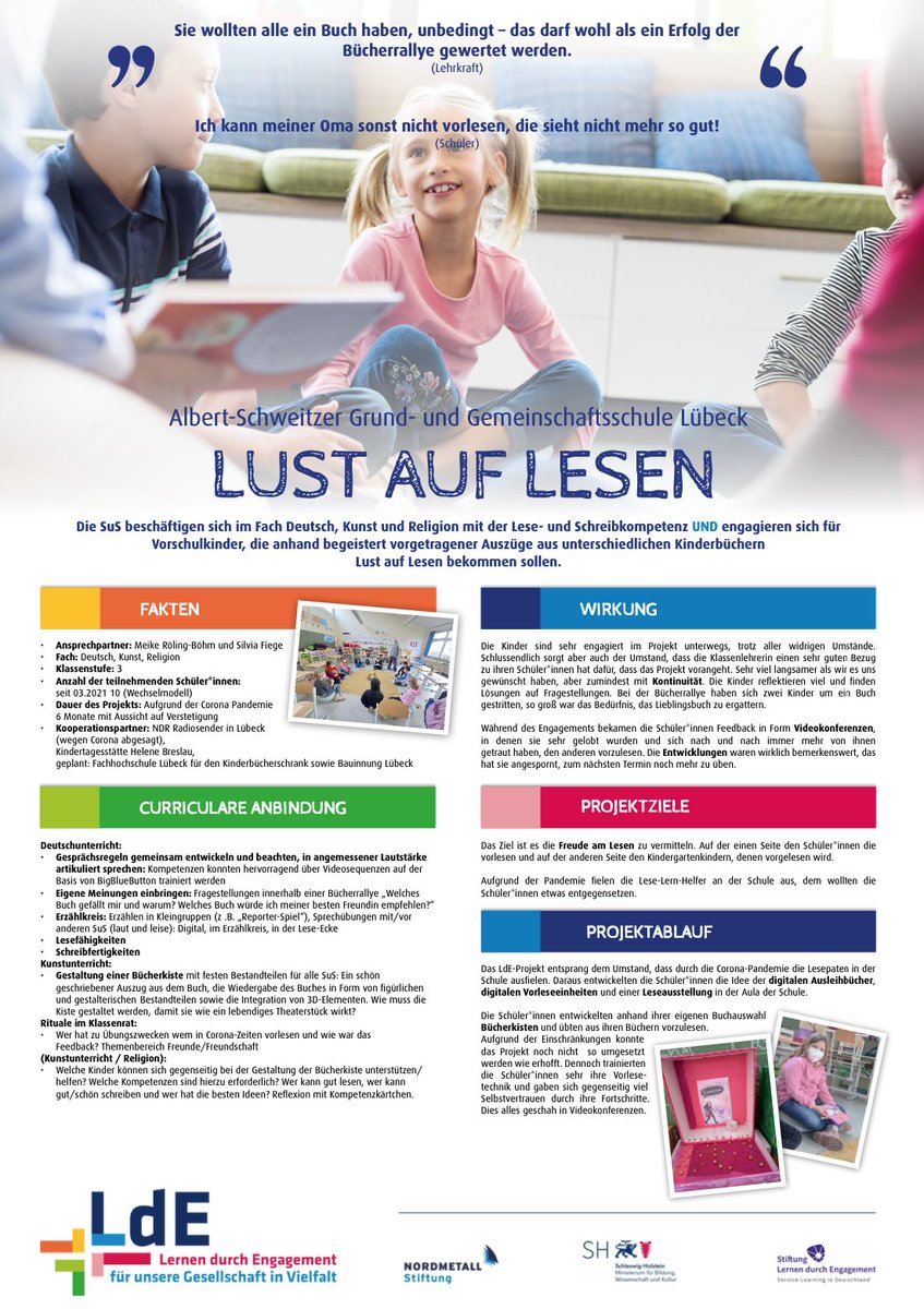 Wir finden, dass genau diese Kooperation zwischen einer Grund- u. Vorschule eine Erwähnung als #wowdw verdient hat. 

Die SuS (...) engagieren sich für Vorschulkinder, um die Lust auf Lesen zu entfachen. 🤗   #twlz #lde