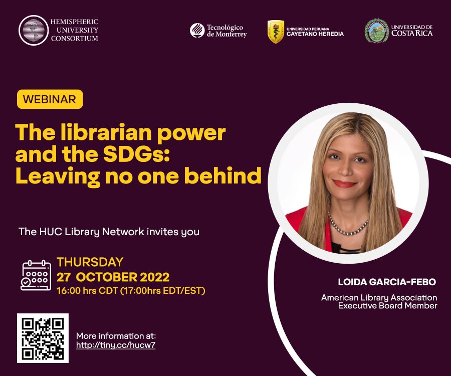 Hemispheric University Consortium (HUC) (@hemisphericcons) on Twitter photo 📣 The <a href="/HemisphericCons/">Hemispheric University Consortium (HUC)</a> Library Network invites you to participate in the Webinar “The Librarian Power and the SDGs: Leaving no one behind”
🗓 October 27th, 5:00pm EST
📝udecr.zoom.us/meeting/regist…
#HemisphericConsortium #librarians #bibliotecas #SDGs #ODS #sgd2030 #Agenda2030 📣 The <a href="/HemisphericCons/">Hemispheric University Consortium (HUC)</a> Library Network invites you to participate in the Webinar “The Librarian Power and the SDGs: Leaving no one behind”
🗓 October 27th, 5:00pm EST
📝udecr.zoom.us/meeting/regist…
#HemisphericConsortium #librarians #bibliotecas #SDGs #ODS #sgd2030 #Agenda2030