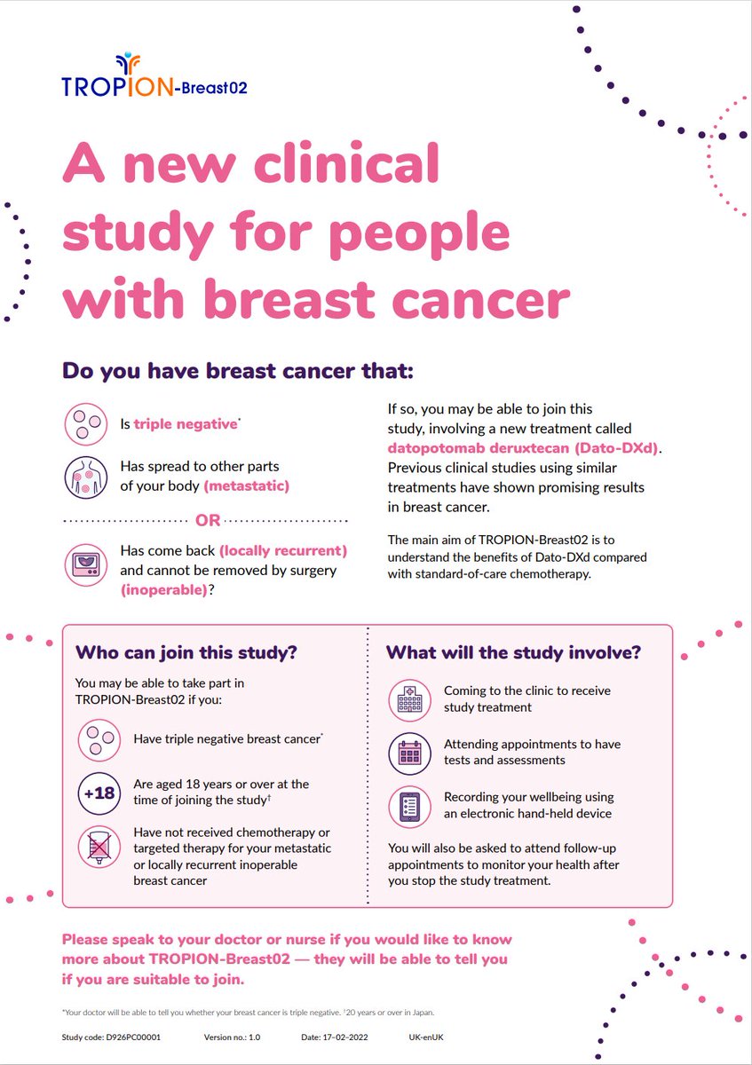 CancerWarwick's tweet photo. Triple negative breast cancer (TNBC) affects 1 in 5 women with #breastcancer. Metastatic #TNBC is aggressive and cannot be treated with hormonal or targeted therapies. Patients across The Midlands can now access a new targeted treatment through TROPION-Breast02. #bepartofresearch https://t.co/PWmYqVvLh7
