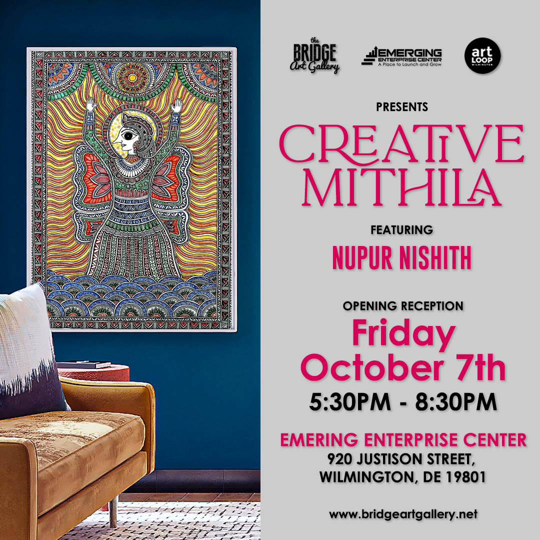 Art Loop is happening Friday night! The Bridge Art Gallery has done it again, curating an incredible exhibit; Creative Mithila featuring the art of Nupur Nishith. Live music from Tony "The Big Cat" Smith, and complimentary wine and food. Open to the community, join us at 5:30pm