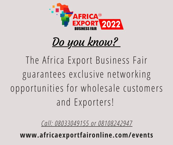 afrexportfair's tweet photo. Different Business with loads of varieties awaits you at the Africa Export Business Fair 2022. #NetworkingPossibilities #LagosFair Register here https://t.co/FnZDjlm3NV https://t.co/xW9wWMf89g