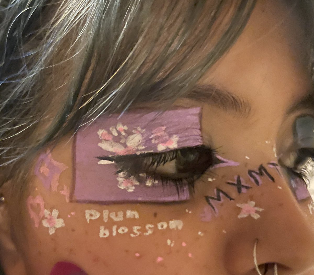 uselessapphic's tweet photo. I NEVER TWEET HERE ANYMORE HI!!! i went to a @mxmtoon concert today and i did little album cover makeup hehe posting it here in the off chance she might see it 😭 #mxmtoon #risingtour2022 the photos r so awkward i wish i took some before the concert it lasted pretty well tho :D https://t.co/RKNOzme2AE