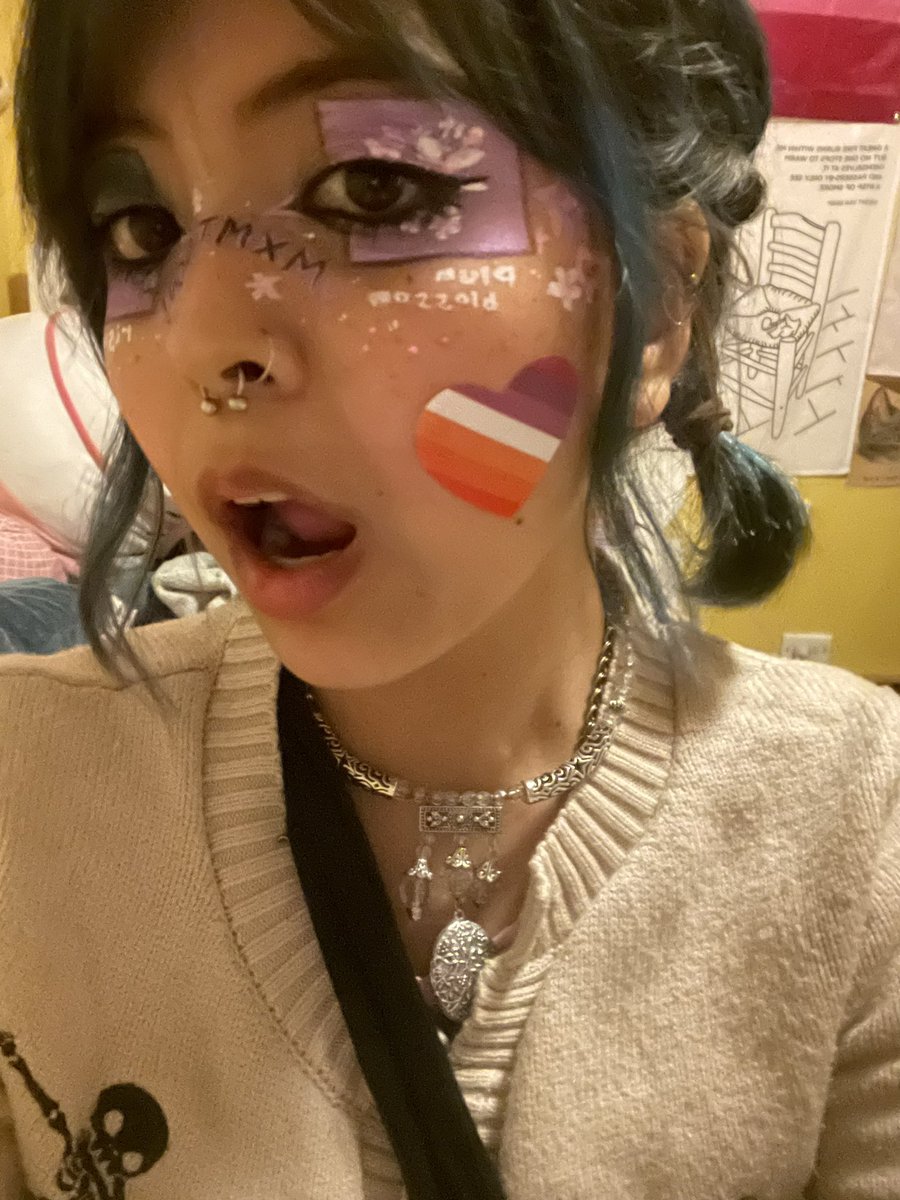 uselessapphic's tweet photo. I NEVER TWEET HERE ANYMORE HI!!! i went to a @mxmtoon concert today and i did little album cover makeup hehe posting it here in the off chance she might see it 😭 #mxmtoon #risingtour2022 the photos r so awkward i wish i took some before the concert it lasted pretty well tho :D https://t.co/RKNOzme2AE
