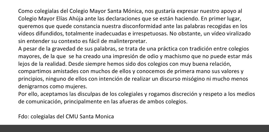yagoalons's tweet image. La respuesta de las chicas del Mónica a los chicos del colegio mayor Ahúja. 

Están todos en Twitter más ofendidos que ellas. 

Grandes ellas.