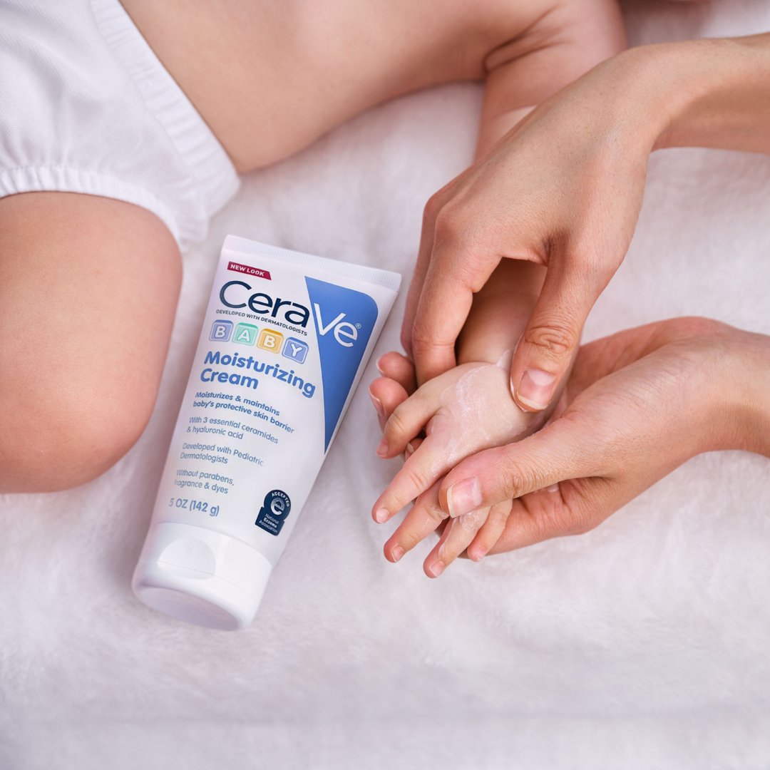 Accepted by the National Eczema Association, CeraVe Baby Moisturizing Cream provides comforting all-day moisture, which is important for baby’s skin. Our baby cream formula is free of: ✔️ Fragrance ✔️ Parabens ✔️ Dye #CeraVe #DevelopedWithDerms