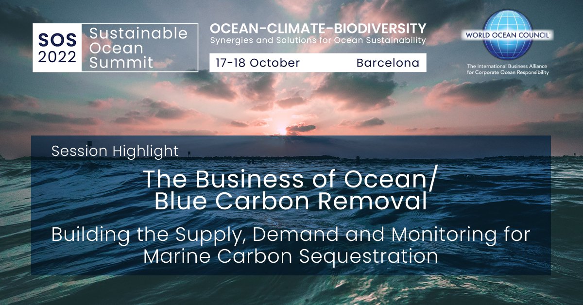 #Ocean and coastal #carbon are part of the conversation at SOS 2022, 17-18 Oct in #Barcelona. Join panelists from @SeafieldsSL, @OceanCo, Coastal Carbon Solutions, @Tecnoambiente_, @running_tide Register ➣ bit.ly/3OsTz4C See the full agenda ➣ bit.ly/3SFw0IK