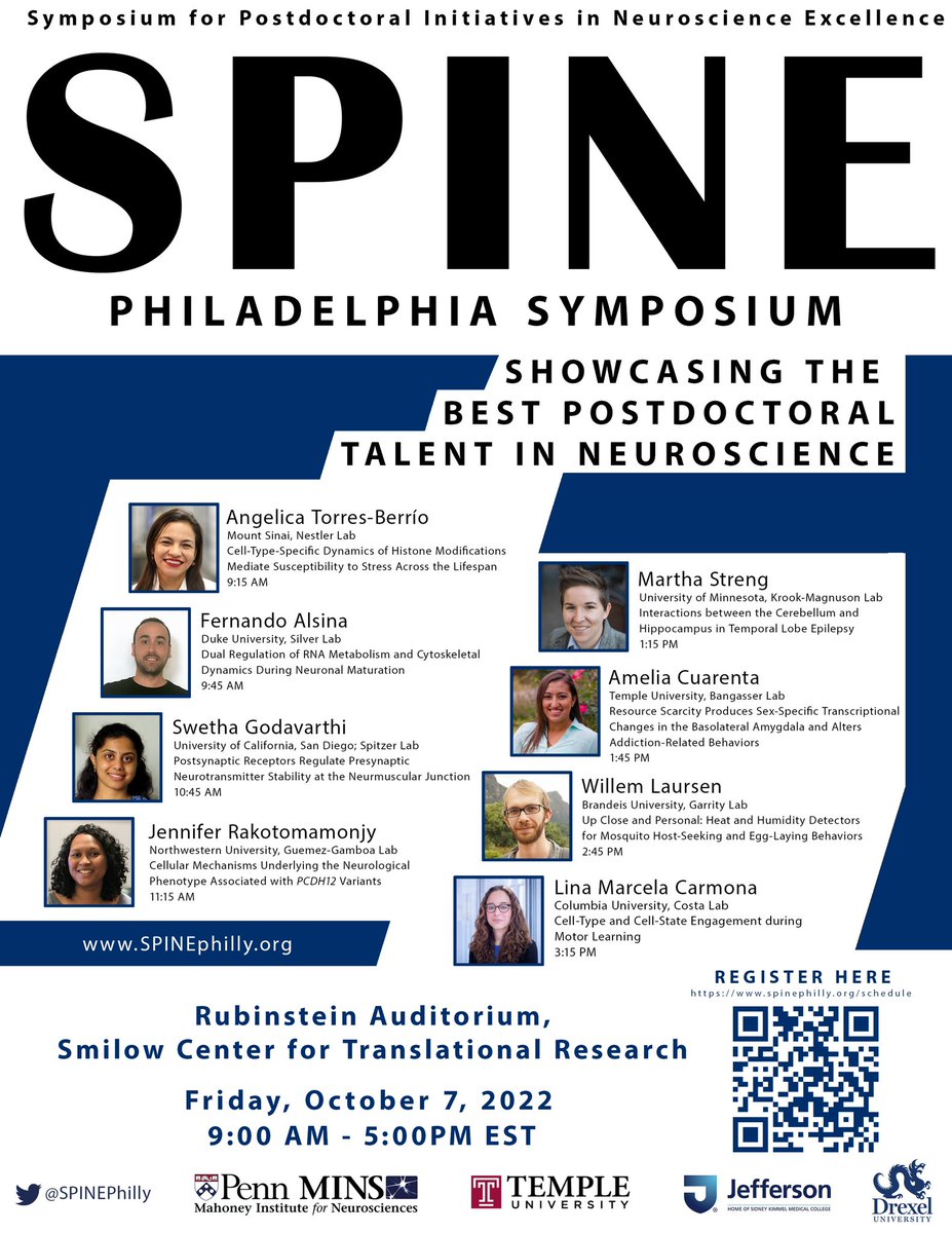 SPINE Philly 2022 is tomorrow, 10/07!  Register to join us in person or virtually and hear some exciting neuroscience research by our 8 SPINEPhilly Fellows.  Hope to see you there! Visit spinephilly.org to register