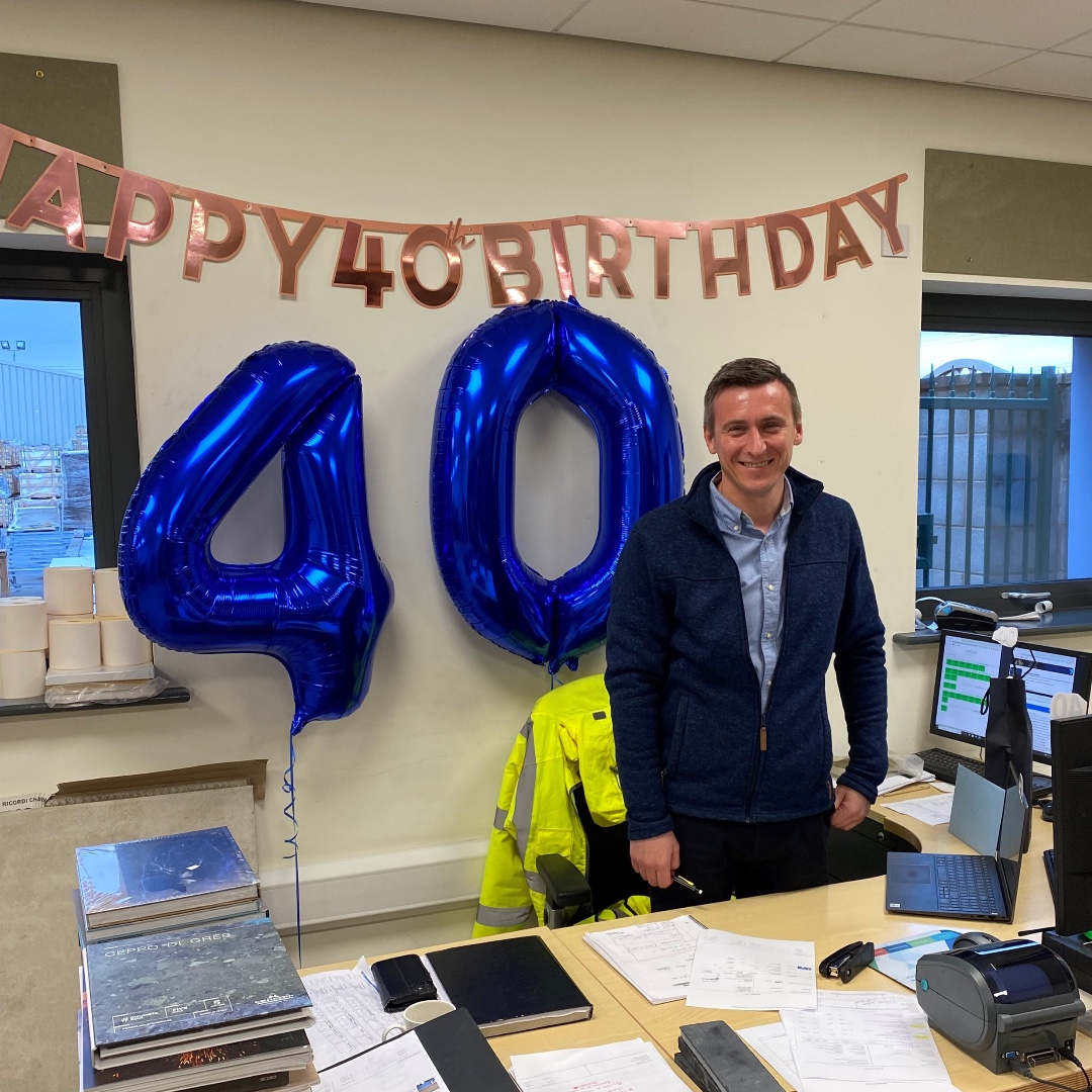 LapicidaLtd's tweet photo. Some people are funny about turning 40, but not Brian, our Head of Warehouse and Logistics.
Congratulations, Brian. Working on your birthday? That's dedication.
(We hope we haven't embarrassed you too much).
#BTS #lapicida #lapicidastone #harrogate #birthdayboy https://t.co/MH8jlhagAI