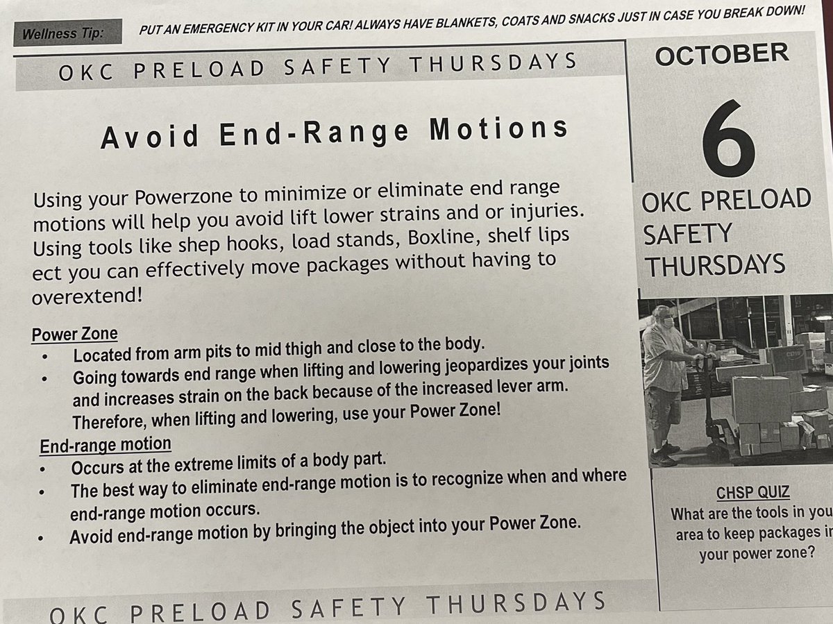 What a gorgeous #SafetyThursday  Morning #OKC #Preload todays #PCM is focusing on safety aids -tools or equipment that you use to work safely in your #PowerZone like
✓#ShepHooks 
✓#LoadStands 
✓#VHE 
✓#palletjacks 
✓#Carts 
What’s do you use? #UPS #TeamSafety