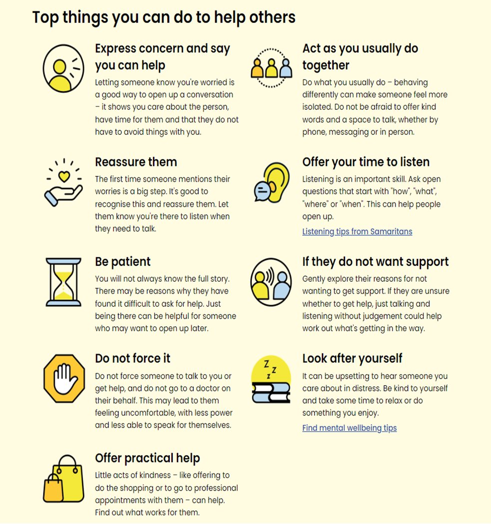 Help and support from others can be invaluable to someone who is struggling. Check in with loved ones, friends and ask if they are doing ok
#mentalhealthawareness
<a href="/CheltenhamBC/">Cheltenham Borough Council</a> 
<a href="/NCLBchelt/">No Child Left Behind</a>
