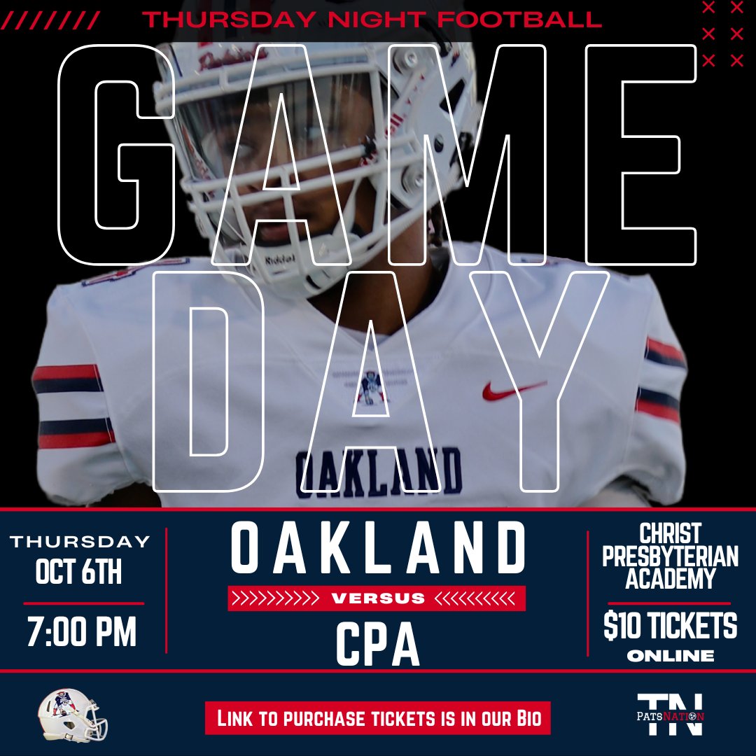PatsNationTN's tweet photo. It's Game Day Patriots Fans! Will you be in attendance to watch your Oakland Patriots take on the Lions of CPA? https://t.co/cuUSV0bB5C