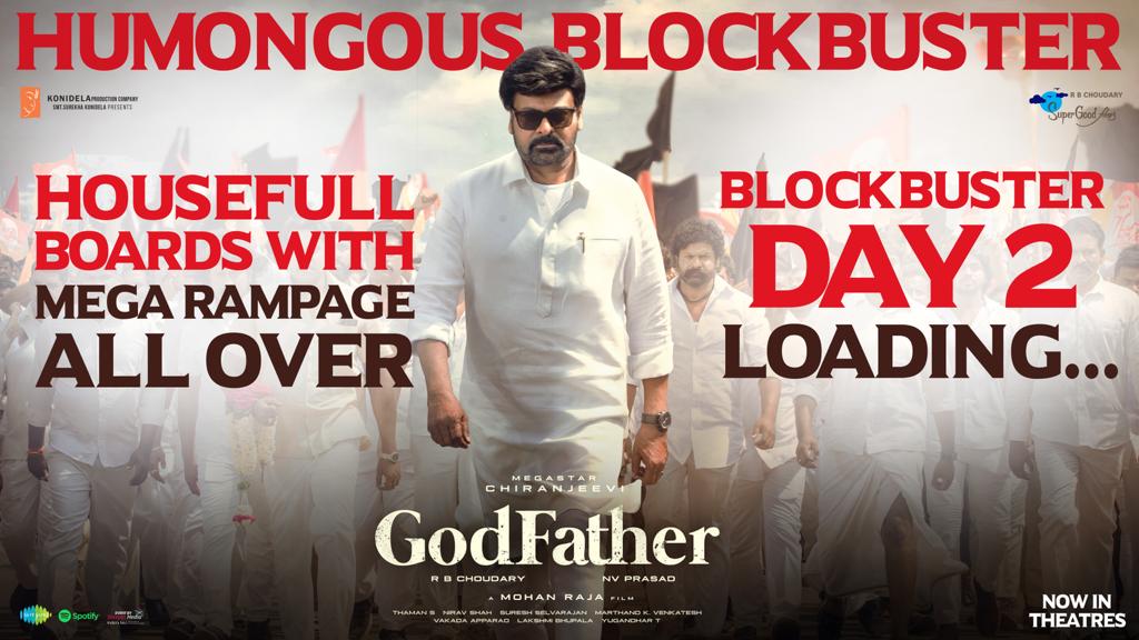 CinemaUpdates7's tweet photo. Housefull Boards Everywhere💥💥

DAY 2 is going to be HUGE ❤️‍🔥❤️‍🔥

Witness the HUMONGOUS BLOCKBUSTER #GodFather in Theatres now!
-bit.ly/GodFatherBMS

#BlockbusterGodfather

Megastar @KChiruTweets @BeingSalmanKhan @jayam_mohanraja #Nayanthara @MusicThaman @ActorSatyaDev https://t.co/ypPKdTxDxJ