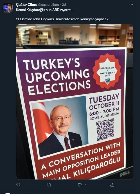 Tam yerine gidiyor...
Kılıçdaroğlu, ABD'de Johns Hopkins Üniversitesi'nde konuşacakmış.
Kurultay'dan 2 yıl önce "Baykal istifa edecek, yerine Kılıçdaroğlu gelecek" kehanetini raporuna koyan  ABD Derin Devleti'nin kontrolündeki üniversite bu işte!
