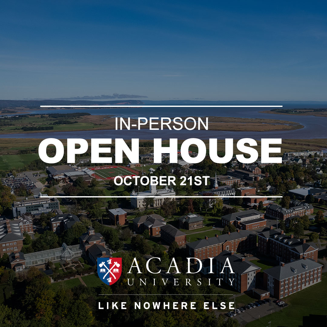 Curious about Acadia? Join our in-person Open House on Oct 21 to find out if our one-of-a-kind community is a fit for you. Experience campus tours, answer questions about your program, walk away with some free Acadia swag! #LikeNowhereElse Register today: connect.acadiau.ca/portal/acadia-…