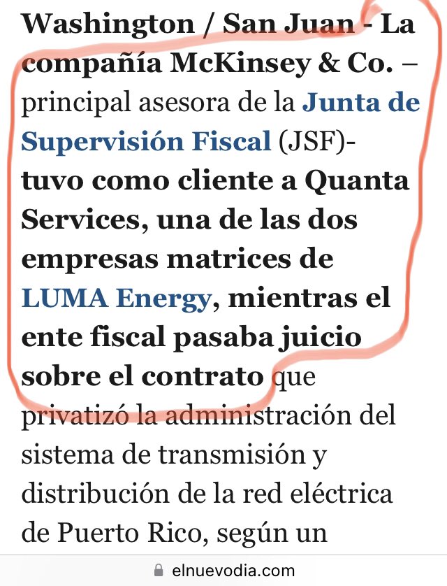 chimeraelf's tweet photo. Cloaca del 23 de nov 2021 “La compañía McKinsey & Co. –principal asesora de la Junta de Supervisión Fiscal (JSF)- tuvo como cliente a Quanta Services, una de las dos empresas matrices de LUMA Energy, mientras el ente fiscal pasaba juicio sobre el contrato” https://t.co/DyGNS7nQCp https://t.co/Oa0ghYONDC