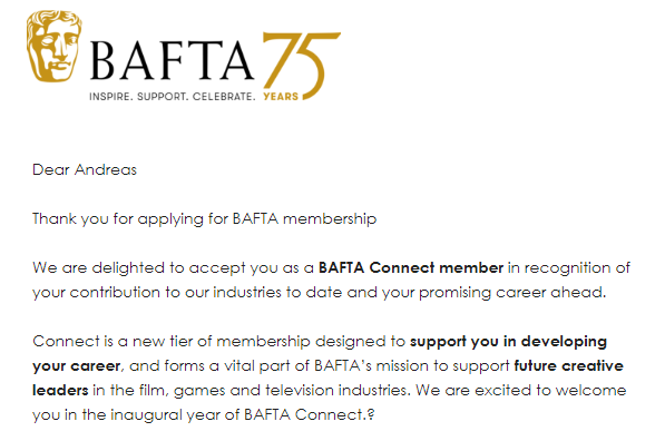 I am happy to share that I joined <a href="/BAFTAGames/">BAFTA Games</a> as a Connect member.