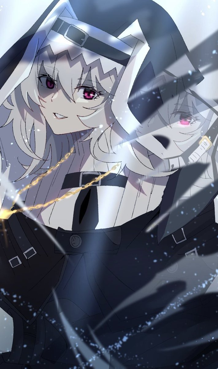 specter (arknights) 1girl jewelry solo necklace red eyes habit grey hair  illustration images