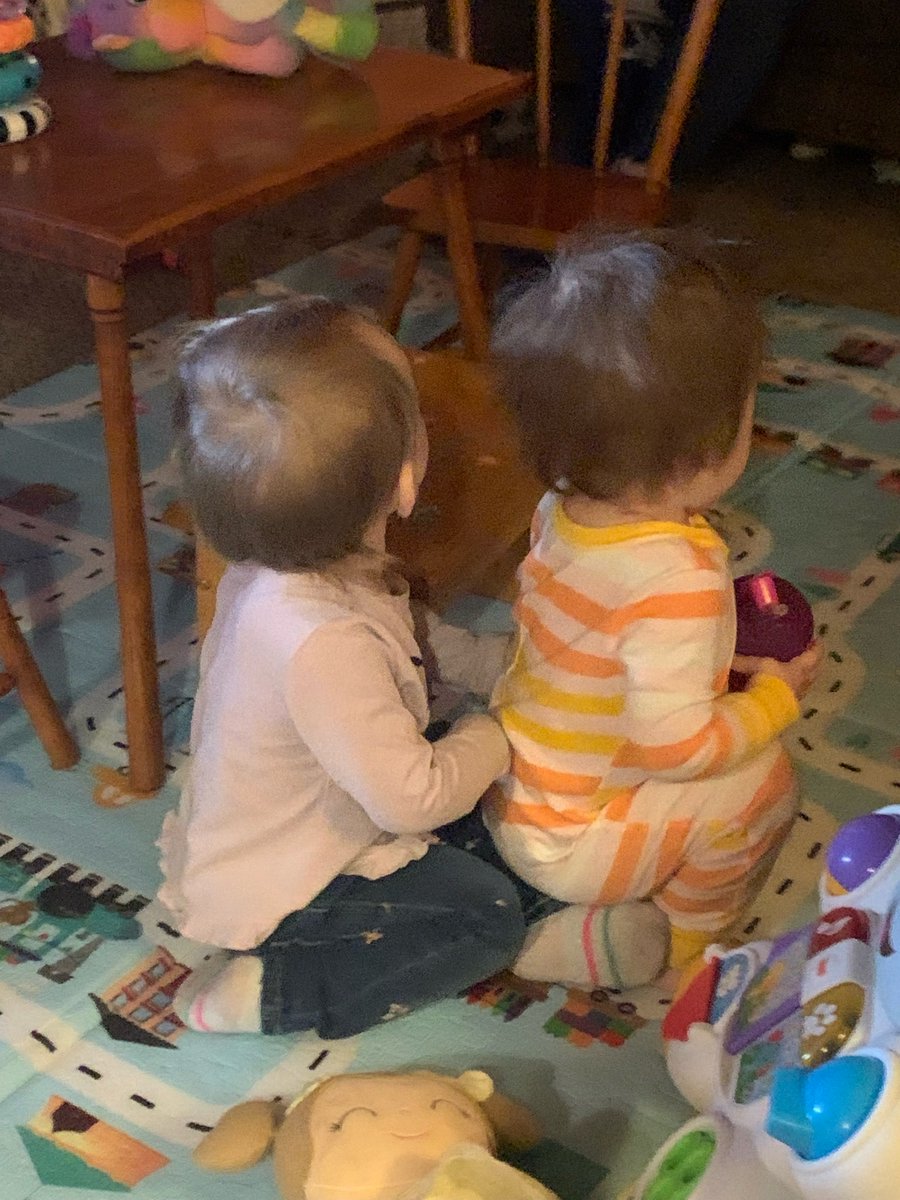 TWO little girls today! Mike is babysitting our "grandbaby" Emery today. She's just a few weeks older than Helena. 

There's a whole lotta adorableness going on &amp; I can hear their giggles in the other room...