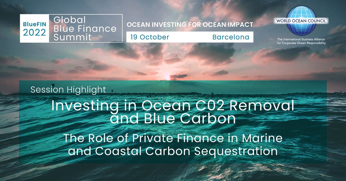 Explore how to scale up #finance &amp; market dev for #ocean #CO2 removal at BlueFIN 2022, taking place 19 Oct in #Barcelona.

Join panelists from Generation Blue, <a href="/ClimateTrade/">ClimateTrade</a>, <a href="/PwC/">PwC</a>, <a href="/BlueClimate/">Blue Climate Initiative</a>

Register ➣ bit.ly/3OsTz4C
Full agenda ➣ bit.ly/3Mj282D