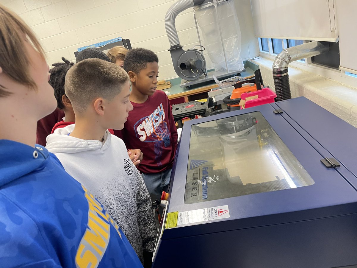 dbjoyner4's tweet photo. And the laser printer is back! 7th grade Inventions and Innovations students are being exposed to Inkscape and design skills as they create the signs for the gates. @SMSIWCS  #SMSHUB7 https://t.co/8p1sTeMzGm