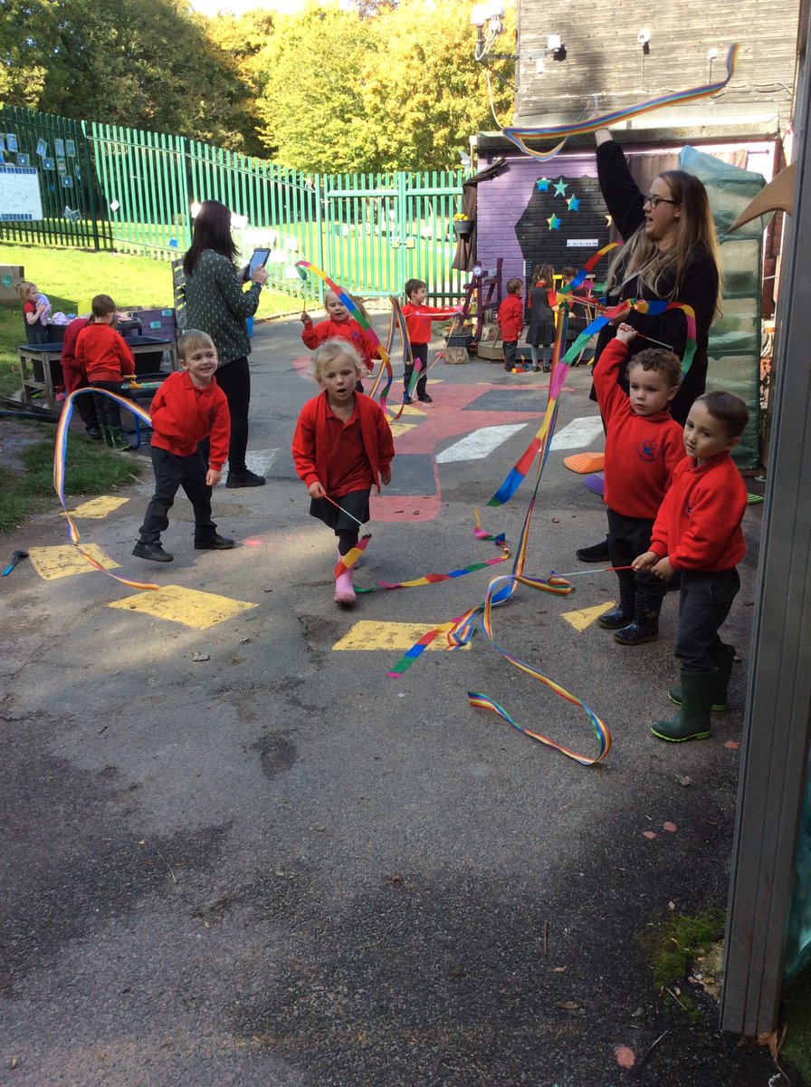 MaundeneSchool's tweet image. The EYFS children are enjoying using the gymnastics ribbons to strengthen their gross motor skills. They have practised twirling in the air. #EYFS #grossmotordevelopment