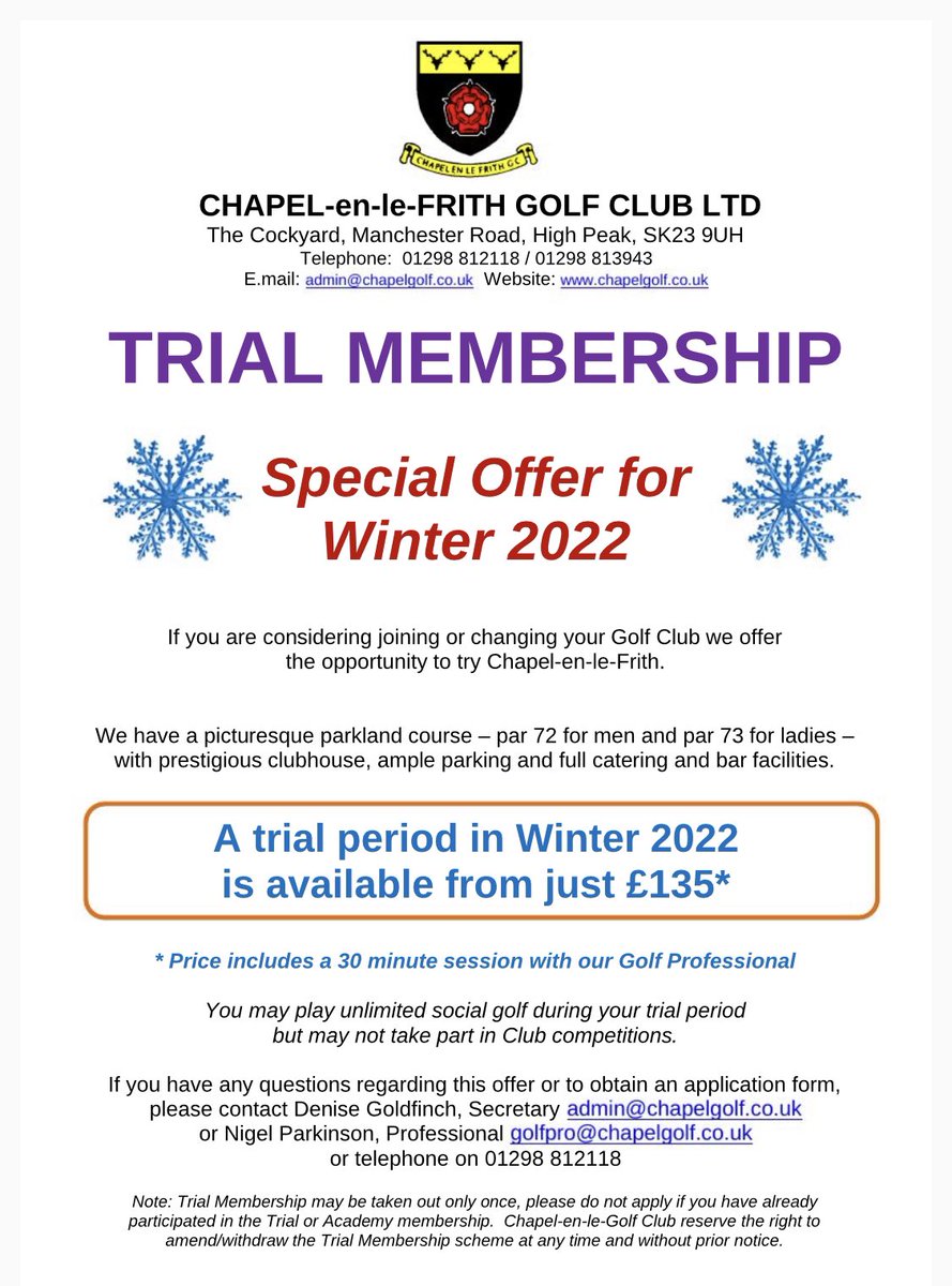 ❄️ If you are considering joining or changing your club, we invite you to take our Trial membership for the winter season for just £135❄️ This price includes a 30 minute lesson with our Professional ❄️