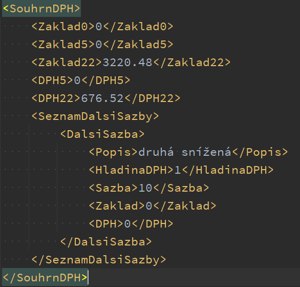 Matláci z #moneys3 asi při návrhu XML struktury v pro DPH v roce 2000 předpokládali, že stát nikdy DPH měnit nebude. Takže XML tag pro základní sazbu se dodnes jmenuje Zaklad22 a sníženou pojmenovali Zaklad5. Druhou sníženou sazbu pak vkládáte jako extra sazbu. Tleskám #ecommerce