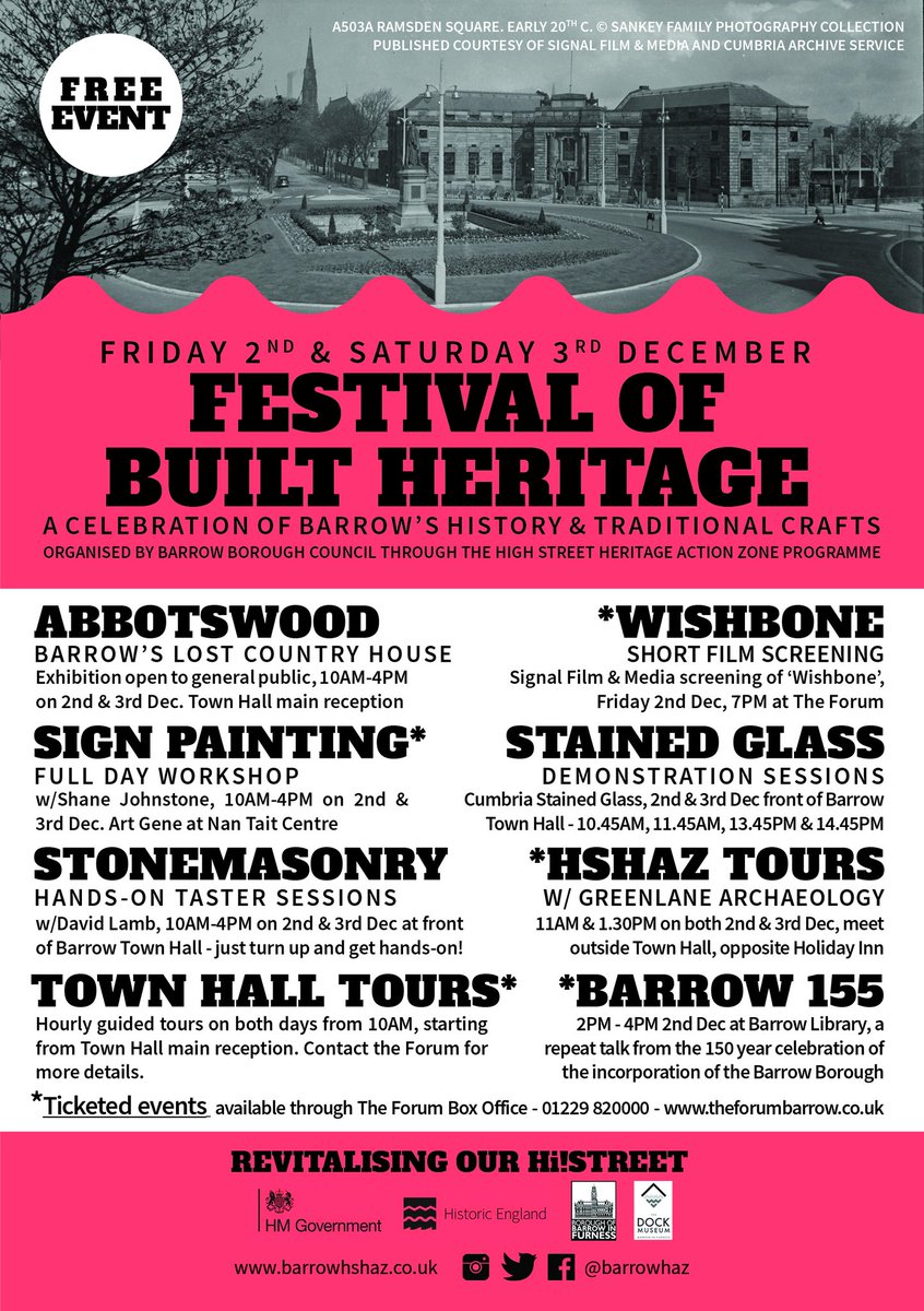 Re:discover Barrow (@barrowhaz) on Twitter photo REORGANISED:
Our Festival of Built Heritage will now be held Fri 2nd & Sat 3rd December - tickets from last time aren't valid so please rebook your events through <a href="/theforumbarrow/">The forum Barrow</a> box office 01229 820000 theforumbarrow.co.uk
<a href="/HistoricEngland/">Historic England</a> <a href="/BarrowCouncil/">Barrow Borough Council</a> <a href="/BarrowFull/">BarrowFull</a> REORGANISED:
Our Festival of Built Heritage will now be held Fri 2nd & Sat 3rd December - tickets from last time aren't valid so please rebook your events through <a href="/theforumbarrow/">The forum Barrow</a> box office 01229 820000 theforumbarrow.co.uk
<a href="/HistoricEngland/">Historic England</a> <a href="/BarrowCouncil/">Barrow Borough Council</a> <a href="/BarrowFull/">BarrowFull</a>