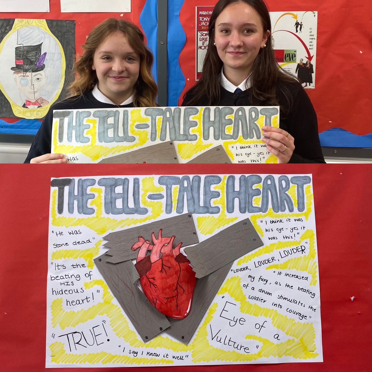 ‘The Tell-Tale Heart’ wall art produced by my marvellous Higher students. They are loving studying this grisly tale by Edgar Allan Poe. #loversofgothicliterature <a href="/StJohnsOfficial/">St John's RC High School</a> <a href="/StJohnsEng/">StJohns RC HS English</a> <a href="/STJLib/">St John's Library</a>