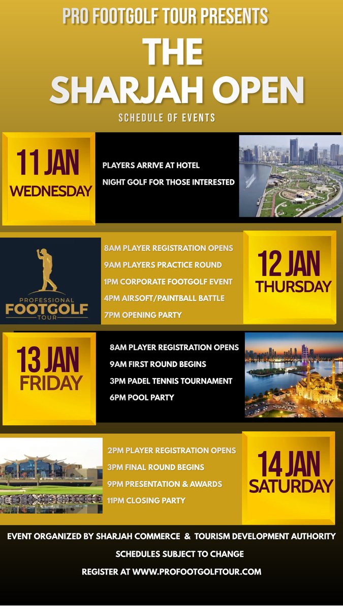ProFootGolfTour's tweet photo. Details of the plans for those of you considering this first-of-its-kind event. 
Organised locally by Sharjah Commerce &amp; Tourism Development with a prize fund of $40,000, we aim to kickstart FootGolf in this region with a full tour from late 2023.
Help us get this off the ground! https://t.co/wHaP5G3xCH