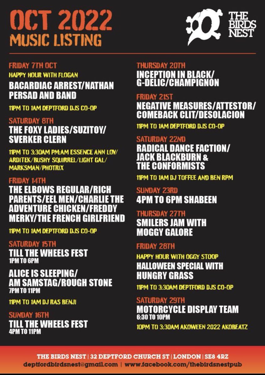The Birds Nest (@thebirdsnestpub) on Twitter photo October gig listings October gig listings