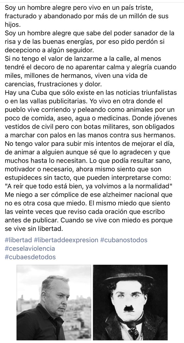 yanita_2701's tweet photo. Tomado del muro del actor Roque Moreno 🥺 #vivacubalibre #CubaEstadoFallido #EnCubaHayUnaDictadura https://t.co/ovZ5yMXlc2