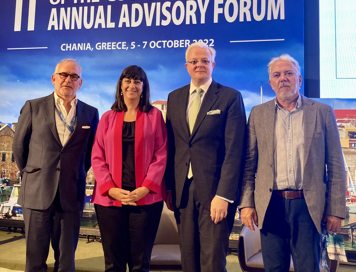 Pleasure meeting the #Luxembourg Ambassador in Greece @e__cardoso, the Hon. Consul of Luxembourg in #Crete, M. Georgios Aerakis with Ambassador Patrick Engelberg, Chair Statutory Committee, EPA @CultureRoutes @coe during the 11th Annual Advisory Forum in #Chania #Greece 🇱🇺🇬🇷🇪🇺