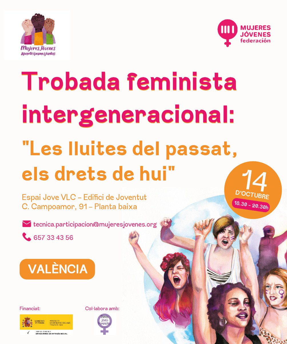 dones_joves's tweet photo. ♀️ @MujeresJovenesF en col·laboració amb Dones Joves organitza una 𝕋ℝ𝕆𝔹𝔸𝔻𝔸 𝔽𝔼𝕄𝕀ℕ𝕀𝕊𝕋𝔸 𝕀ℕ𝕋𝔼ℝ𝔾𝔼ℕ𝔼ℝ𝔸ℂ𝕀𝕆ℕ𝔸𝕃 amb el lema ❞𝗹𝗲𝘀 𝗹𝗹𝘂𝗶𝘁𝗲𝘀 𝗱𝗲𝗹 𝗽𝗮𝘀𝘀𝗮𝘁, 𝗲𝗹𝘀 𝗱𝗿𝗲𝘁𝘀 𝗱𝗲 𝗵𝘂𝗶❞. https://t.co/oKnWpHrNGU