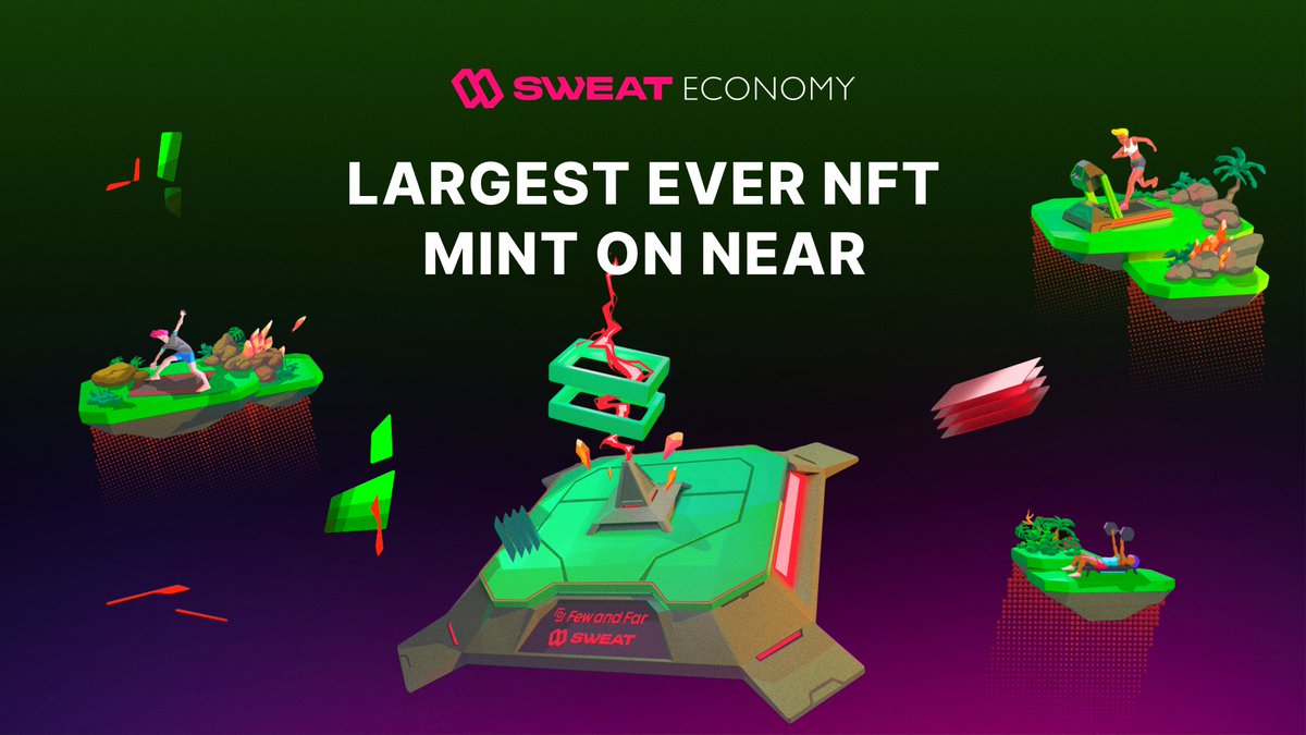SweatEconomy's tweet photo. 🎉Largest EVER mint of NFTs on @NEARProtocol 🎉

Our staking rewards collaboration with @FewandFarNFT  has broken a new record!💧

10k NFTs minted and distributed - check on-chain 👇 https://t.co/hZ4jYKU1Z6 https://t.co/pANp2iZ90M