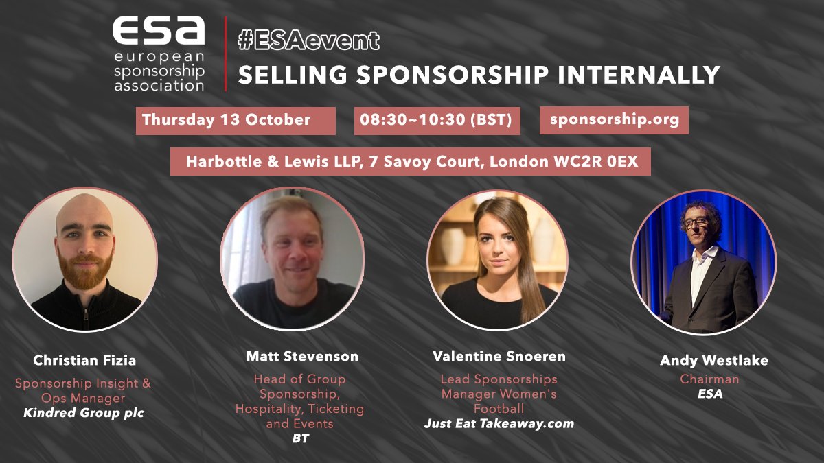 EuropSponsAssoc's tweet photo. 📢 1 WEEK TO GO 📢
Thrilled to welcome Valentine Snoeren @JustEatTakeaway to #ESAbreakfast panel
🎤 Selling #Sponsorship Internally
📅 Thursday 13 October
⏰ 0830-1030
🌍 London (WC2R 0EX)
Tickets free for #ESAMembers | discount for #ESAAssociates
🎟️ https://t.co/AvkON4iMqR https://t.co/CpbyDA5MSp
