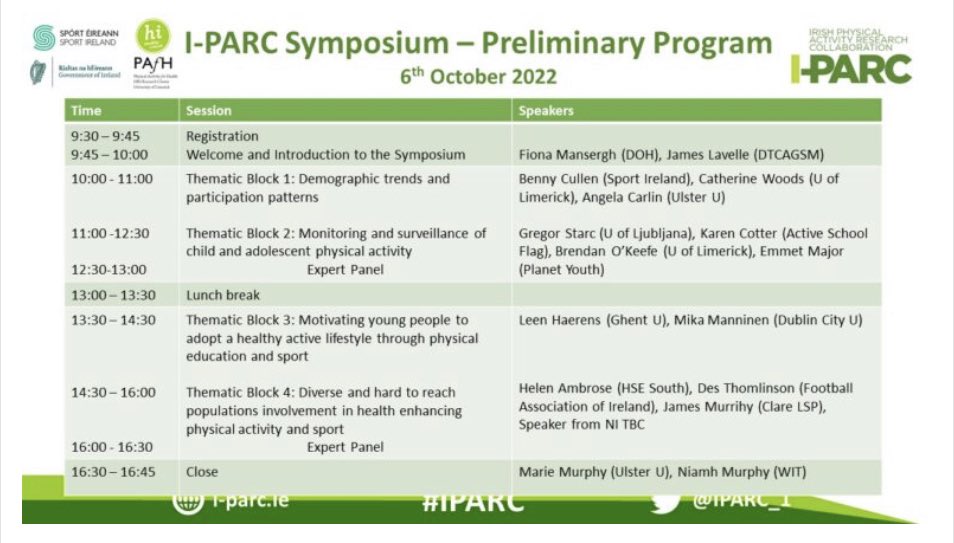 Just getting started here at the #IPARCSymposium2022 with a full day of children and adolescents physical activity and sport! Looking forward to the great lineup of speakers 📢 #PhysicalActivity #sport #children
