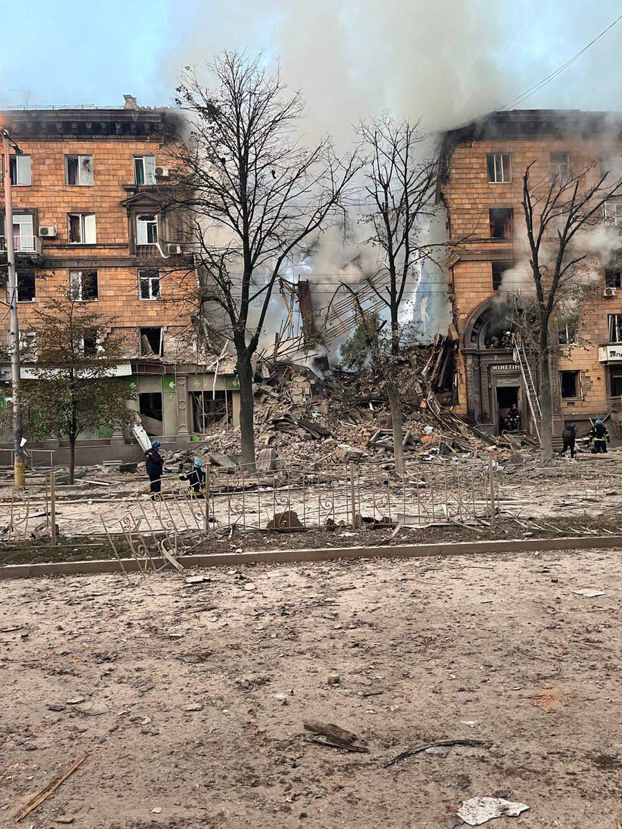 DmytroKuleba's tweet photo. Overnight, seven Russian missiles have hit people sleeping peacefully at their homes in Zaporizhzhia. More have struck during the day. Russians keep deliberately striking civilians to sow fear. Russian terror must be stopped — by force of weapons, sanctions, and full isolation. https://t.co/HQmXCeN5HN