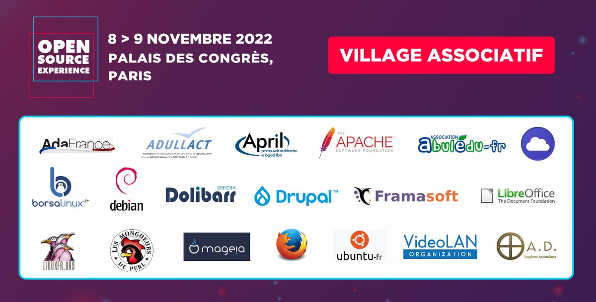 Open Source Experience (@osxp_paris) on Twitter photo 🏘️Le Village associatif d'Open Source Experience réunira 18 Associations Professionnelles du Libre 👉 bit.ly/3eihaJg
🎉 Venez les rencontrer et participer aux différentes animations : bit.ly/badge-osxp22
#OSXP2022 #logiciellibre #opensource <a href="/HubOpenSource/">Hub Open Source Systematic Paris-Region</a> 🏘️Le Village associatif d'Open Source Experience réunira 18 Associations Professionnelles du Libre 👉 bit.ly/3eihaJg
🎉 Venez les rencontrer et participer aux différentes animations : bit.ly/badge-osxp22
#OSXP2022 #logiciellibre #opensource <a href="/HubOpenSource/">Hub Open Source Systematic Paris-Region</a>