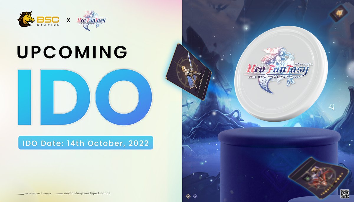 📣Dear value community, we are proud to inform a new Play-to-Earn project: @NEOFANTASY_Game will have its Initial DEX Offering on BSCStation Launchpad on Oct 14

💥Neo Fantasy is a blockchain-based ACGN metaverse game that combines NFT &amp; DeFi

📕Details: t.me/bscstation_med…