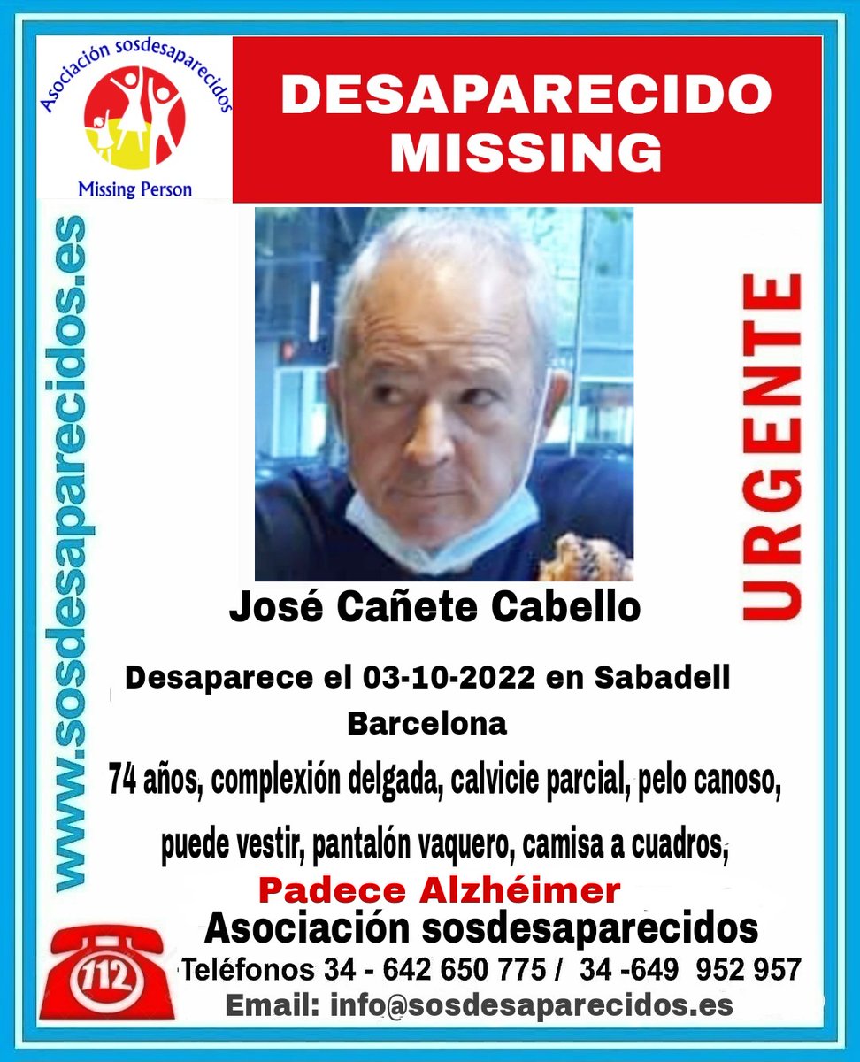 sosdesaparecido's tweet photo. 🆘 DESAPARECIDO
🟠 Alta vulnerabilidad
#desaparecido #sosdesaparecidos #Missing #España #Sabadell #Barcelona https://t.co/nv6Zoo5GMh