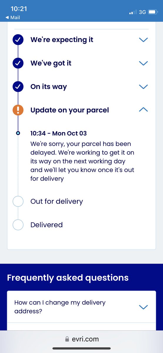 Angelap1501's tweet photo. Any idea @EVRi no update since Monday and no idea where my parcel is!!! The worst delivery company https://t.co/xnaVLmFFoY