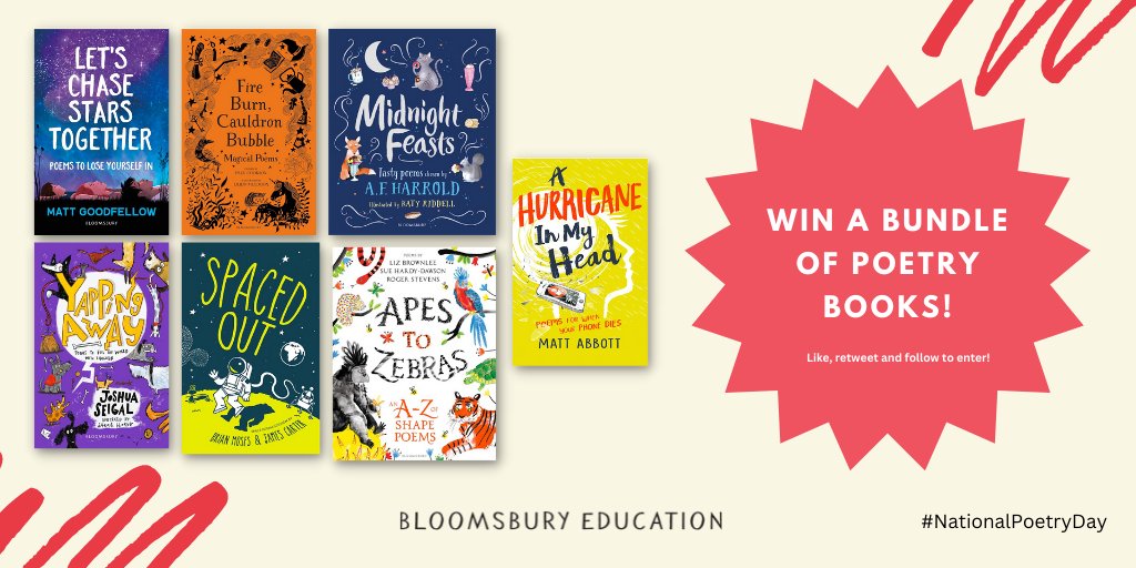 BloomsburyEd's tweet image. Hooray! It&apos;s #NationalPoetryDay and to celebrate we are giving away a bundle of poetry books by our brilliant Bloomsbury Education poets!

Simply like and retweet and we will pick 3 WINNERS!

UK &amp;amp; IRL only. Closes 9 October 2022. 11.59pm. 

#EduTwitter #Giveaway