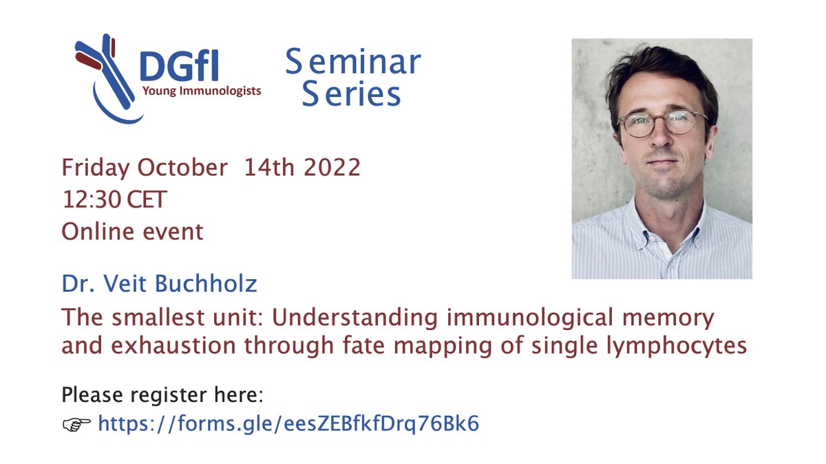 Don't miss the chance to attend our online October seminar with Dr. @VeitBuchholz on 14/10/22 | 12:30 CET Register 👉forms.gle/eesZEBfkfDrq76… @y_efis @FCYImmuno @syis_ecr @YI_TSI @NImmunologists @EFIS_Immunology @SiicaI @iuis_online @sfiimmunologie @britsocimm @SEinmunologia