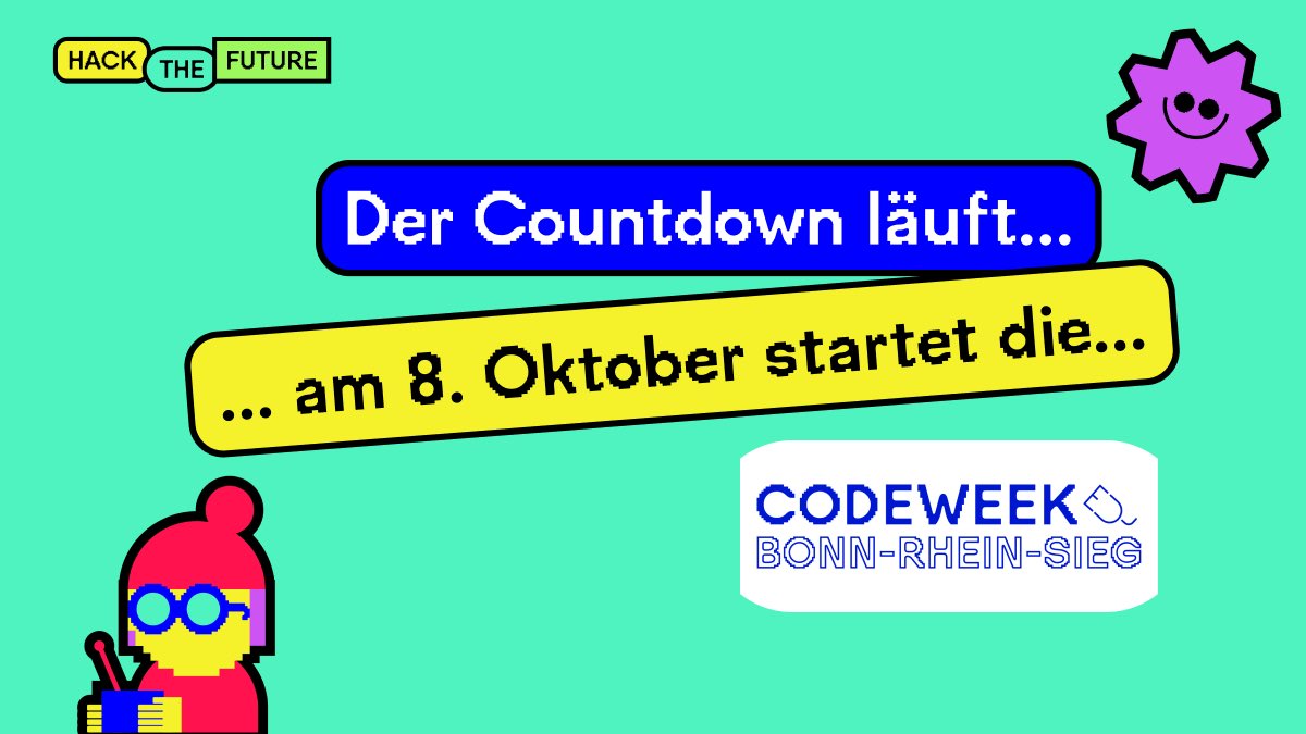 codeweekbonn's tweet image. Noch nichts am Wochenende vor? Diesen Samstag startet die Code Week Bonn-Rhein-Sieg 2022. Auch in diesem Jahr gibt es wieder viele spannende #Workshops für Kids, Jugendliche und auch Erwachsene rund um das Thema #Coding. 👩‍💻🧑🏽‍💻💻👾

Jetzt schnell anmelden: bonn.codeweek.de