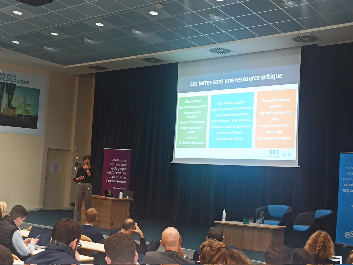 Nathalie de Noblet-Ducoudré #lecon #inaugurale @Groupe_ESA : les terres sont une ressource critique. Une gestion durable des terres fait partie des solutions au changement #climat mais ce n'est pas la seule. Panel de solutions #systemie