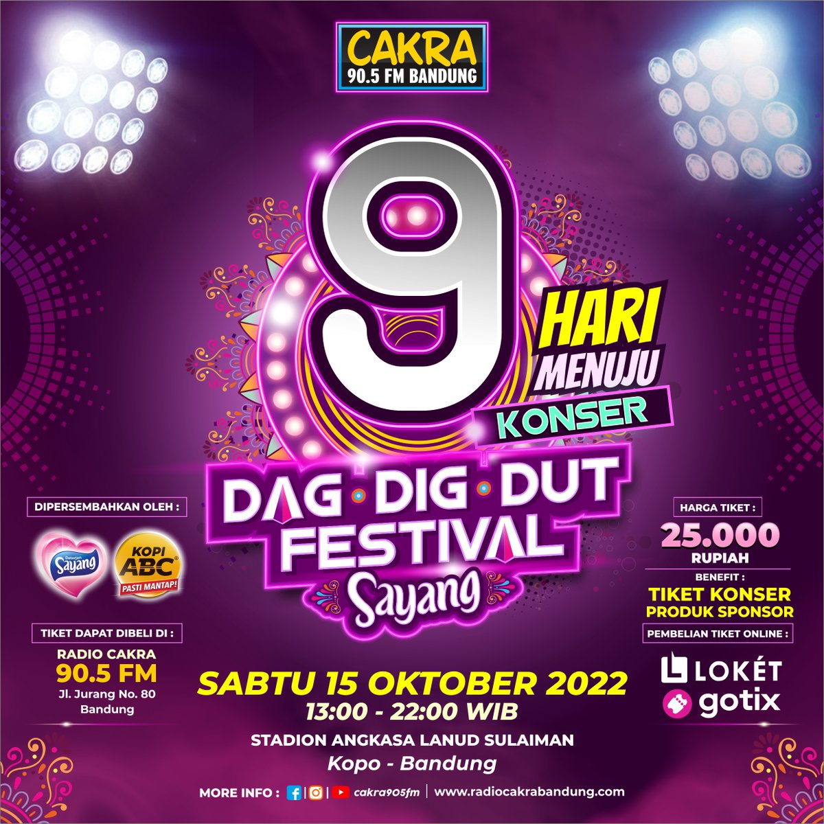 9 hari lagi kita dangdutan bareng Nella kharisma, Wali Band, Siti Badriah dan puluhan artis lainnya di DAGDIGDUT FESTIVAL SAYANG Bray !

#dagdigdutfestivalsayang #hanyaadadiradiocakra #ingatradioingatcakra #geberbray