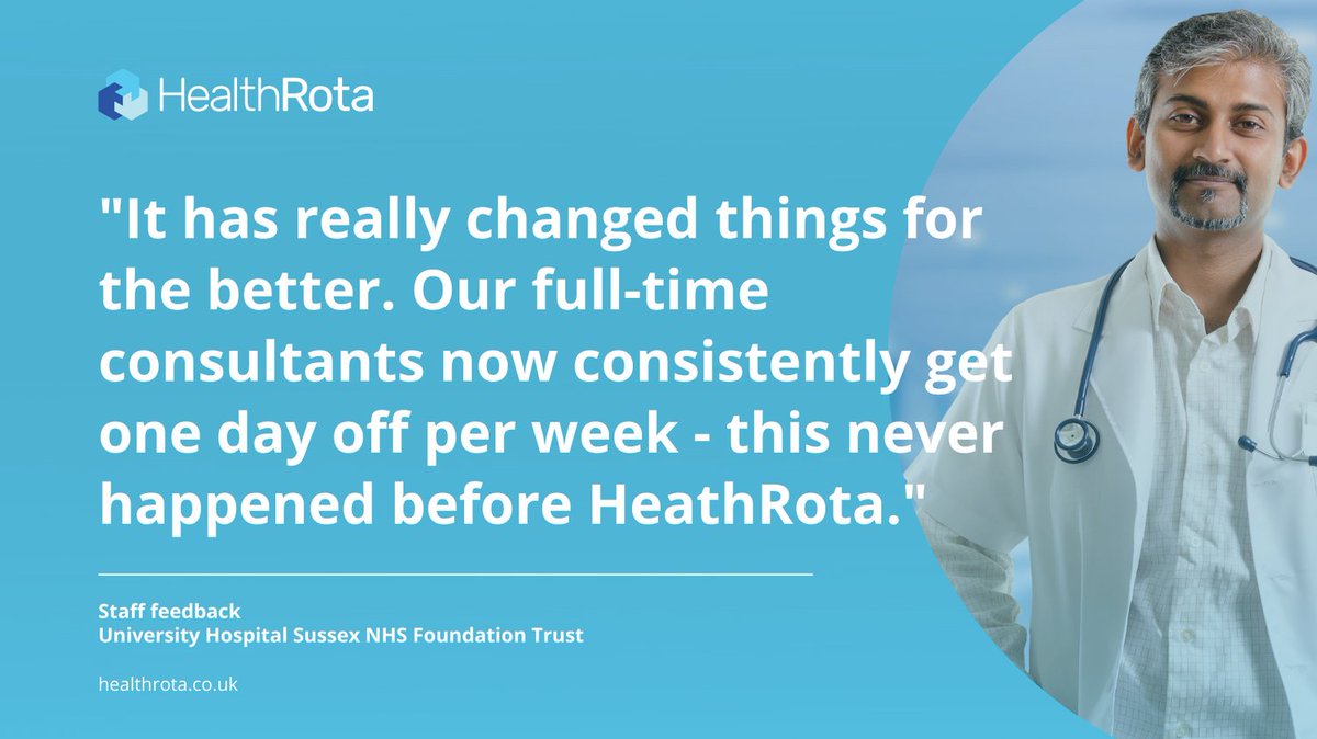 healthrota's tweet photo. Staff satisfaction is higher with HealthRota. It's just one of the many reasons that HealthRota is loved by healthcare professionals in A&amp;E &amp; Medicine @UHSussex. Read more https://t.co/jngRn3O1aD

#NoMoreBurnout #SelfRostering #ConsultantRotas #ReduceLocumSpend #IncreaseCapacity https://t.co/bTr2C7rs9d