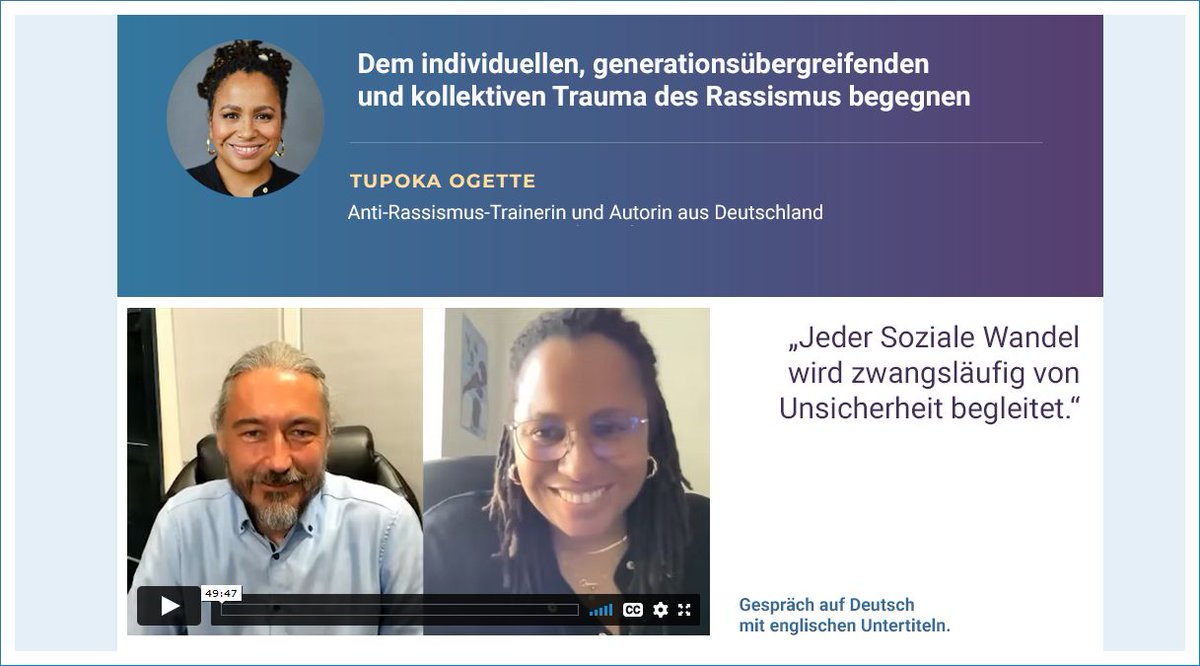 Erstes Summit-Gespräch auf Deutsch! Dem individuellen, generationsübergreifenden und kollektiven Trauma des #Rassismus begegnen
Thomas spricht mit Tupoka Ogette, Anti-Rassismus-Trainerin und Autorin aus Berlin.
Zur Summit-Anmeldung: collectivetraumasummit.com/?fpr=inner11/
#TupokaOgette