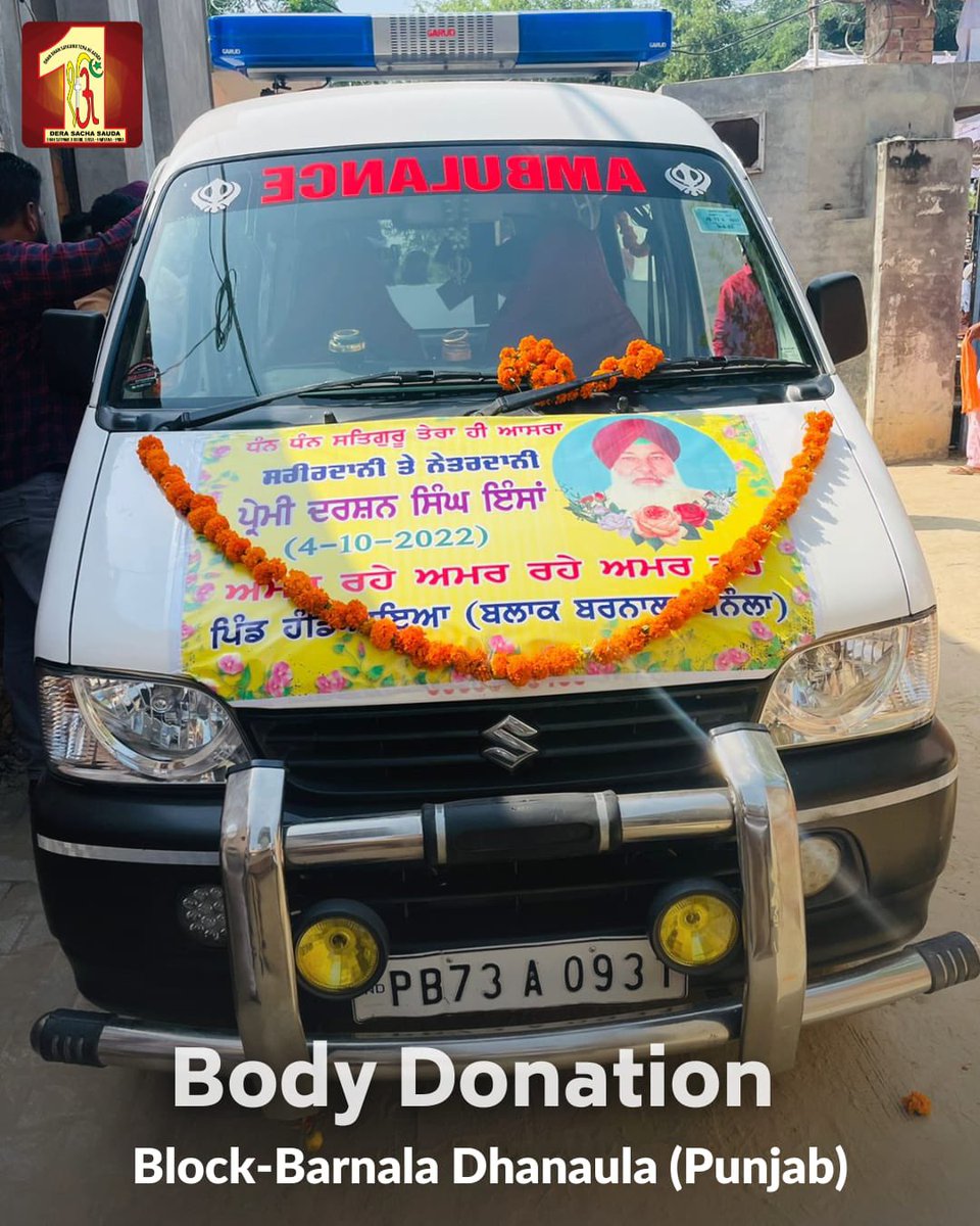 DSSNewsUpdates's tweet photo. Posthumous body donation paves the way for new medical research to find better treatment options. With the guidance &amp; inspiration of Saint Dr. @GurmeetRamRahim Singh Ji Insan, #DeraSachaSauda volunteers are serving humanity even after death with #PosthumousBodyDonation. https://t.co/lVnhmHXF9P